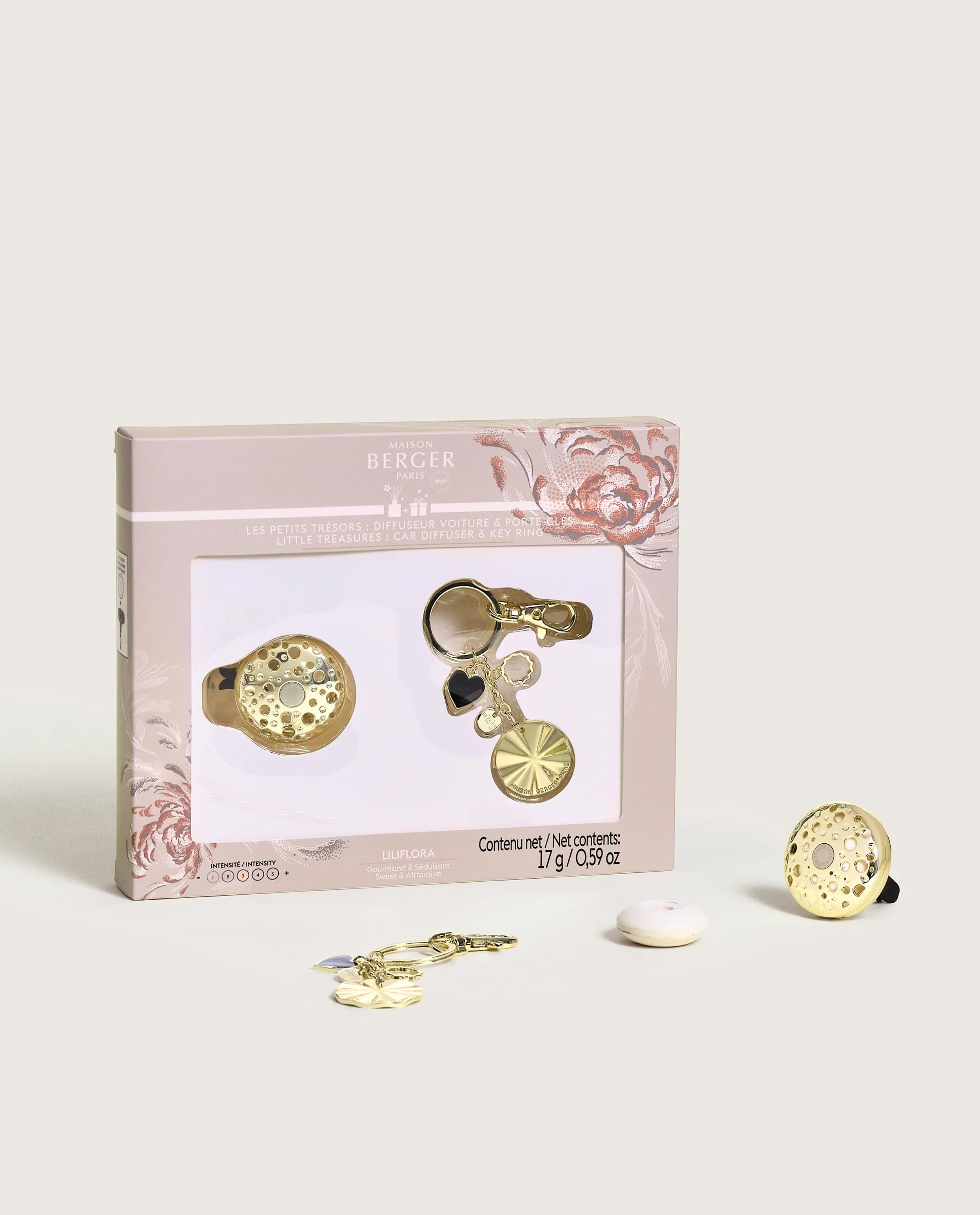 Little Treasures Ophelia Gift Pack Gold car diffuser & key rings - Image 6