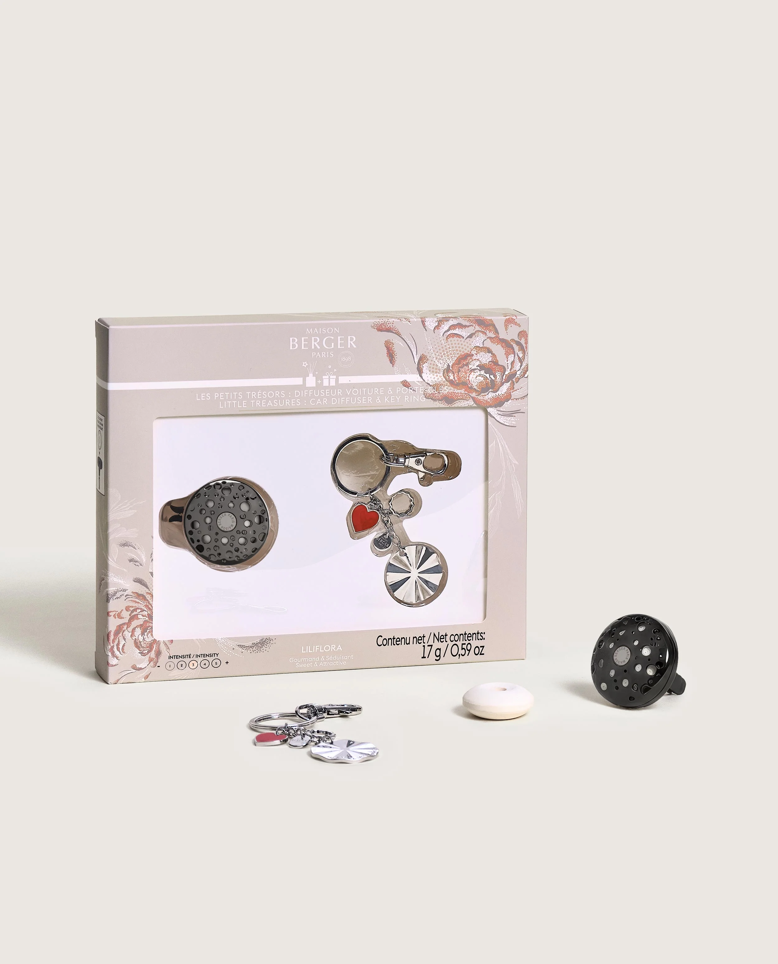 Little Treasures Ophelia Gift Pack Silver/Gun Metal car diffuser & key rings - Image 6
